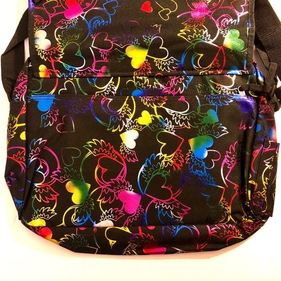 NWT Triple Gear metallic multicolor crossbody messenger bag hearts with wings - Picture 8 of 11